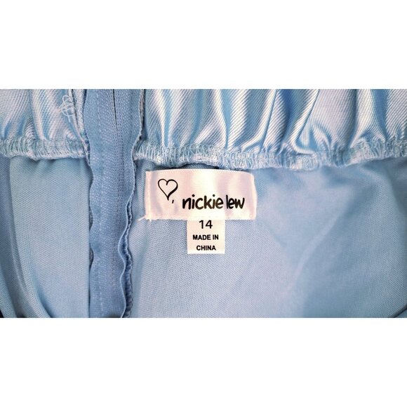 Nickie Lew Light Blue High-Low Skirt Girl Size 14 Satin Elastic Waist Zipper New - Picture 4 of 11